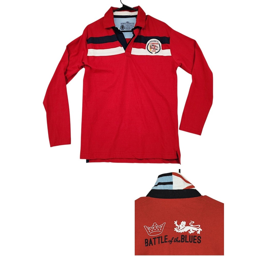 Hackett London Rugby Shirt XL Men Red Blue Battle of the Blues Long Sleeve Polo
